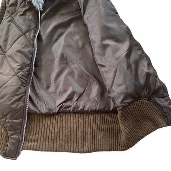 One Step Up brown zip up puffy vest jacket coat fur hood women’s 2X pockets - Picture 6 of 10